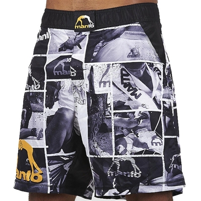 Manto Photo Pattern Mens MMA Fight Shorts - Black/White